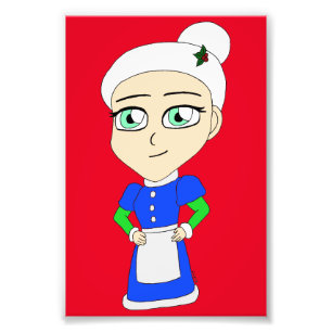 Chibi mevrouw Claus blauwe pak Foto Afdruk