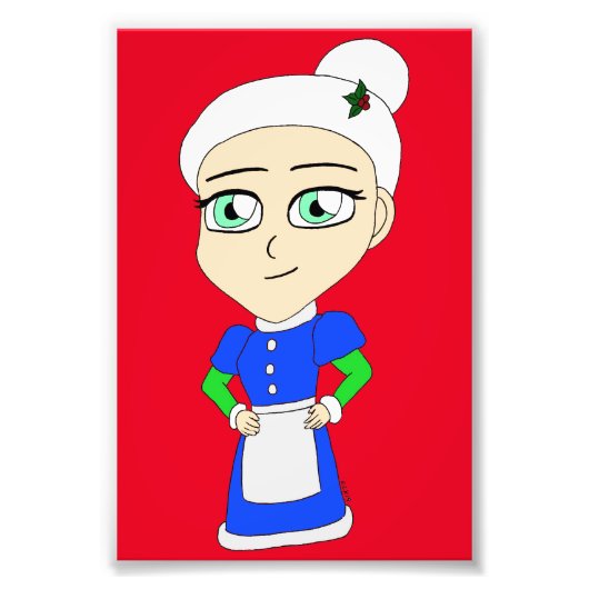 Chibi Mrs Claus blauw pak Foto Afdruk (Voorkant)