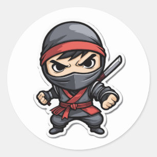 Chibi Ninja Warrior Cartoon - Fierce Martial Arts Ronde Sticker