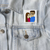 Chibi paar vierkante button 5,1 cm (In situ)