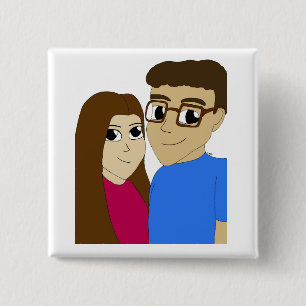 Chibi paar vierkante button 5,1 cm