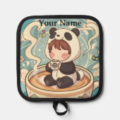 Chibi Panda Brew Heat Resistant Oven Mitt Pannenlap (Voorkant)