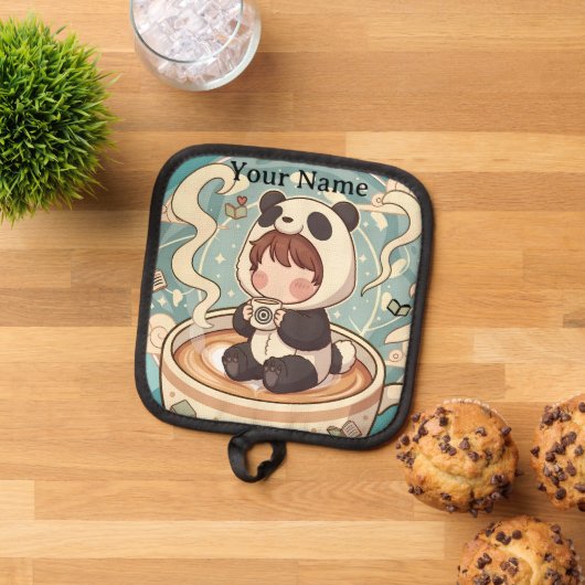 Chibi Panda Brew Heat Resistant Oven Mitt Pannenlap (Top down)