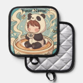 Chibi Panda Brew Heat Resistant Oven Mitt Pannenlap (Voorkant / Achterkant)