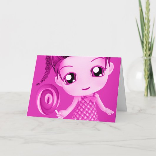Chibi Pink Birthday Card Kaart (Voorkant)