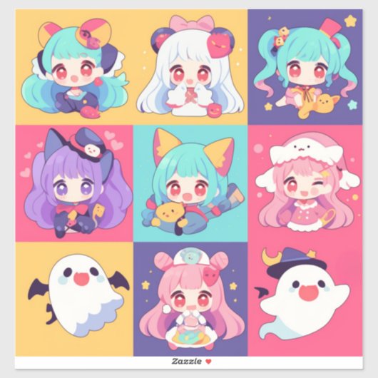 Chibi Pop Art Halloween Custom-Cut Vinyl Stickers (Vel)