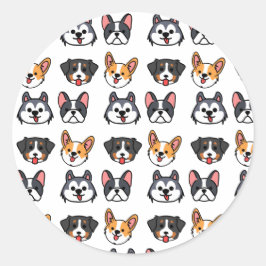 Chibi Puppy Pack patroon - tekenfilmhondstijl Ronde Sticker