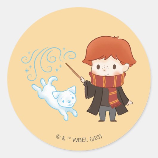 Chibi Ron Weasley Patronus Ronde Sticker (Voorkant)