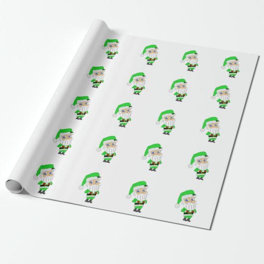 Chibi Santa green suit Cadeaupapier (Uitgerold)