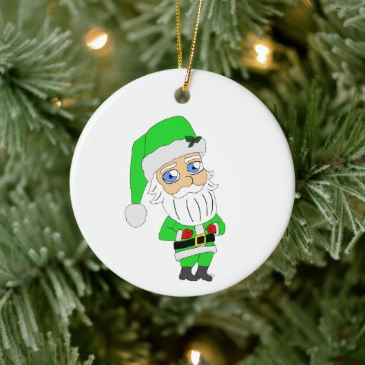 Chibi Santa green suit Keramisch Ornament (Boom)