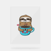 Chibi Sloth Coffee Lover – Schattigee Kawaii Sloth Acryl Bord (Voorkant)