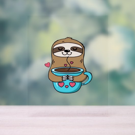 Chibi Sloth Coffee Lover – Schattigee Kawaii Sloth Acryl Bord (Neutraal)