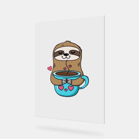 Chibi Sloth Coffee Lover – Schattigee Kawaii Sloth Acryl Bord (Hoek)