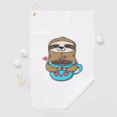 Chibi Sloth Coffee Lover – Schattigee Kawaii Sloth Golfhanddoek (Insitu)