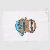 Chibi Sloth Coffee Lover – Schattigee Kawaii Sloth Golfhanddoek (Horizontaal)