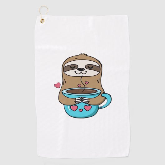 Chibi Sloth Coffee Lover – Schattigee Kawaii Sloth Golfhanddoek (Voorkant)