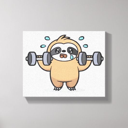 Chibi Sloth Gym Fail – Schattigee Kawaii Funny Wor Canvas Afdruk (Voorkant)