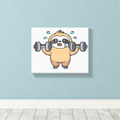 Chibi Sloth Gym Fail – Schattigee Kawaii Funny Wor Canvas Afdruk (Insitu (Houten vloer))