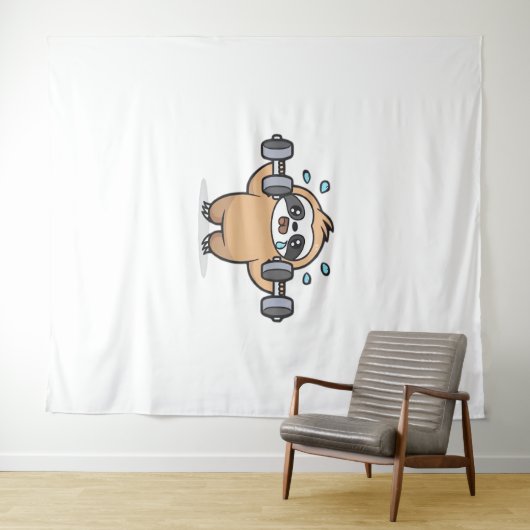 Chibi Sloth Gym Fail – Schattigee Kawaii Funny Wor Wandkleed (In Situ (horizontaal))