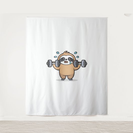 Chibi Sloth Gym Fail – Schattigee Kawaii Funny Wor Wandkleed (Voorkant)