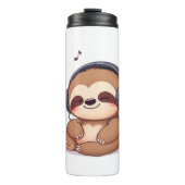 Chibi Sloth with Headphones � Cute Kawaii Relaxing Thermosbeker (Voorkant)