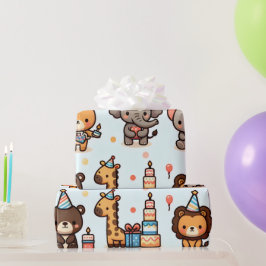 Chibi-stijl dieren in Petten Cadeaupapier