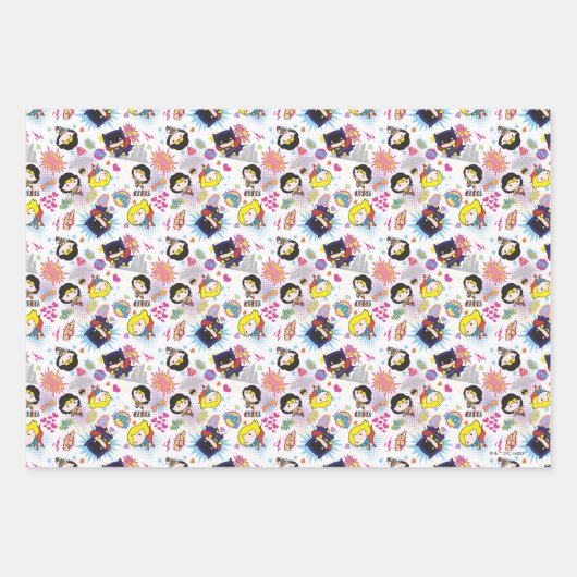 Chibi Super Heroine Pattern Inpakpapier Vel (Voorkant)