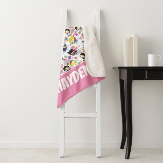 Chibi Super Heroine Pattern Sherpa Deken (In situ)