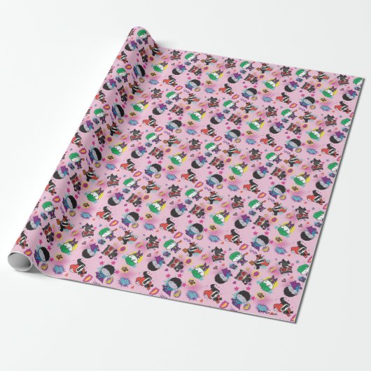 Chibi Super Villain Action Pattern Cadeaupapier (Uitgerold)