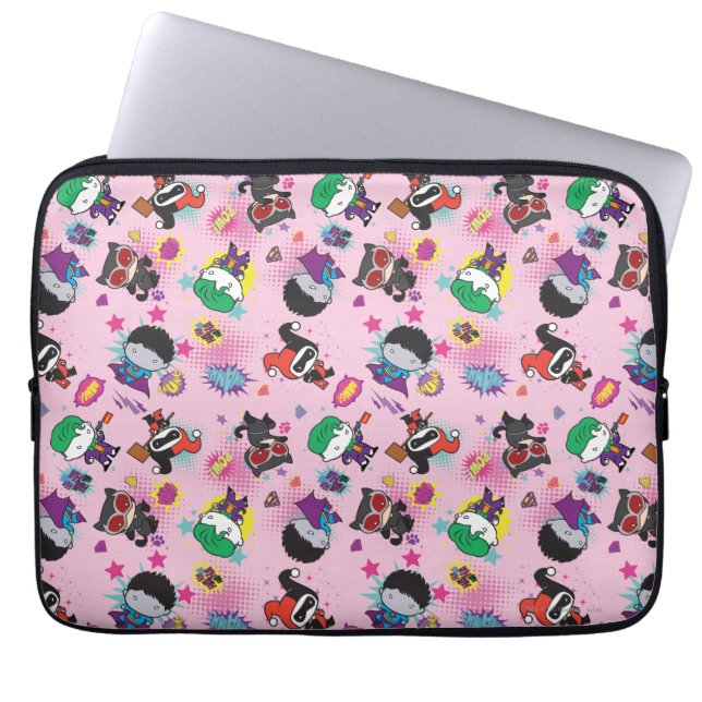Chibi Super Villain Action Pattern Laptop Sleeve (Voorkant)