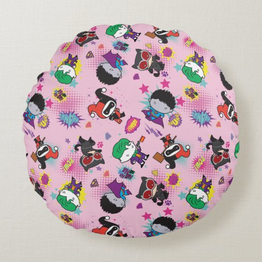 Chibi Super Villain Action Pattern Rond Kussen (Voorkant)