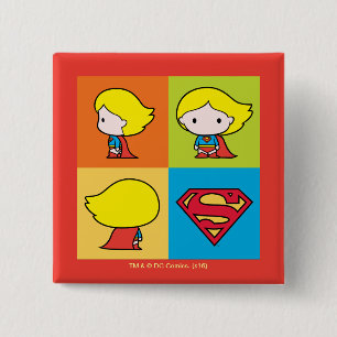 Chibi Supergirl Character Turnround Vierkante Button 5,1 Cm