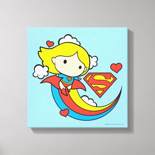 Chibi Supergirl Flying Rainbow Canvas Afdruk (Voorkant)