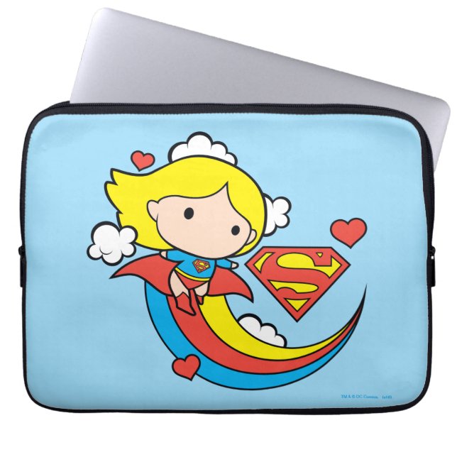Chibi Supergirl Flying Rainbow Laptop Sleeve (Voorkant)