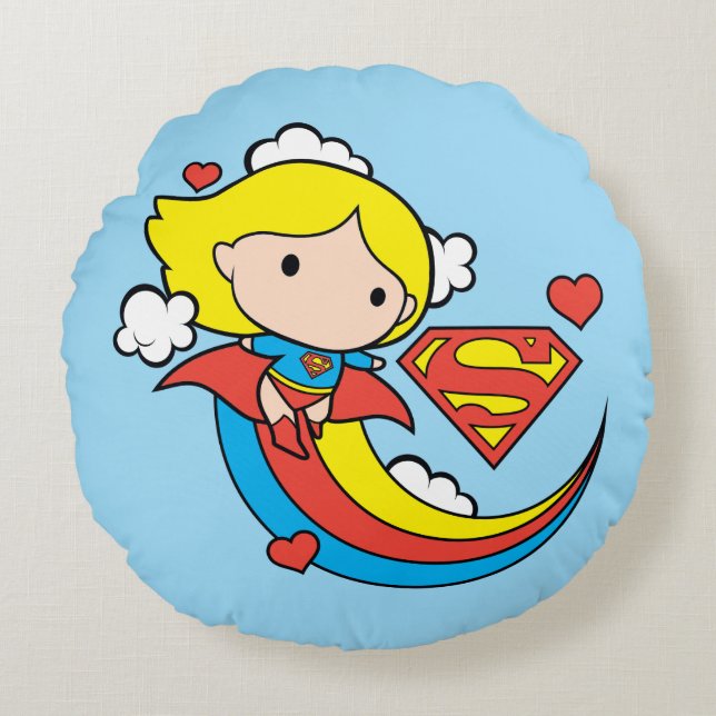 Chibi Supergirl Flying Rainbow Rond Kussen (Voorkant)