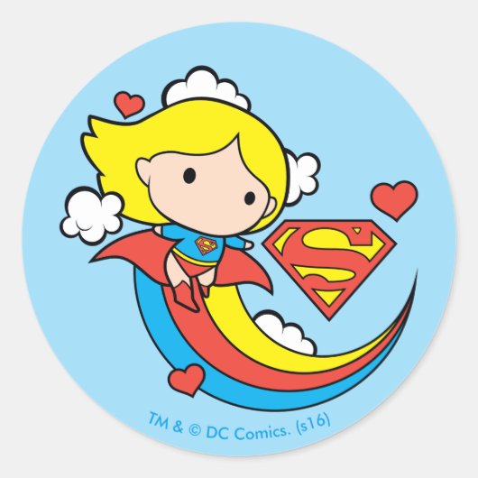 Chibi Supergirl Flying Rainbow Ronde Sticker (Voorkant)