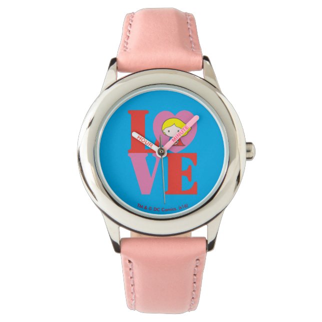 Chibi Supergirl LOVE Horloge (Voorkant)