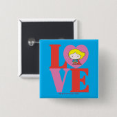 Chibi Supergirl LOVE Vierkante Button 5,1 Cm (Voorkant /achterkant)