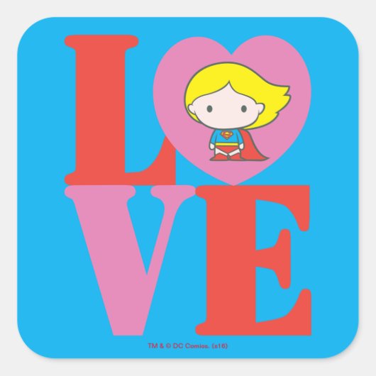 Chibi Supergirl LOVE Vierkante Sticker (Voorkant)