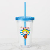 Chibi Supergirl Starburst Heart en Logo Acryl Drinkbeker (Voorkant)
