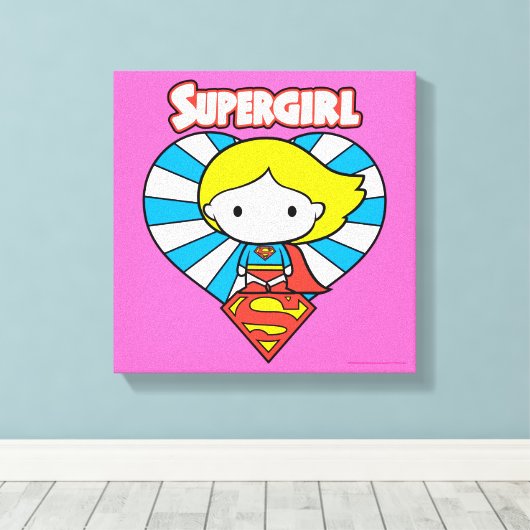 Chibi Supergirl Starburst Heart en Logo Canvas Afdruk (Insitu (Houten vloer))