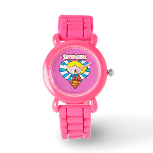 Chibi Supergirl Starburst Heart en Logo Horloge