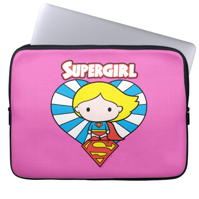 Chibi Supergirl Starburst Heart en Logo Laptop Sleeve (Voorkant)
