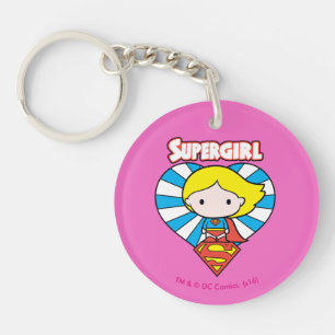 Chibi Supergirl Starburst Heart en Logo Sleutelhanger