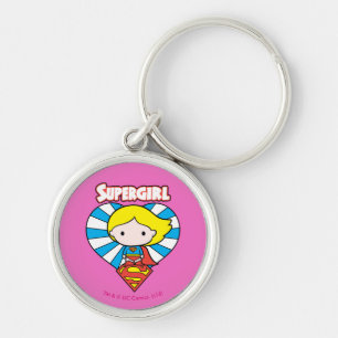 Chibi Supergirl Starburst Heart en Logo Sleutelhanger
