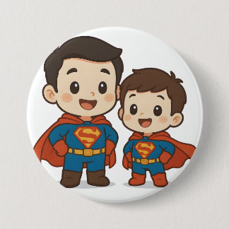 Chibi Superhero Duo Stationery	 Ronde Button 7,6 Cm