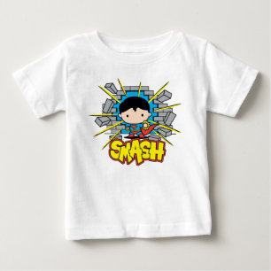 Chibi Superman die door de Brick-muur smashing