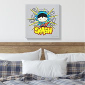 Chibi Superman die door de Brick-muur smashing Canvas Afdruk (Insitu (Slaapkamer))