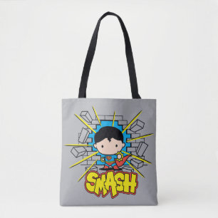 Chibi Superman die door de Brick-muur smashing Draagtas