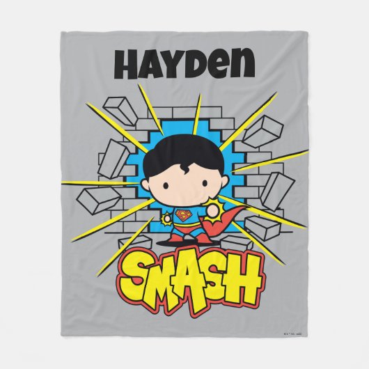 Chibi Superman die door de Brick-muur smashing Fleece Deken (Voorkant)